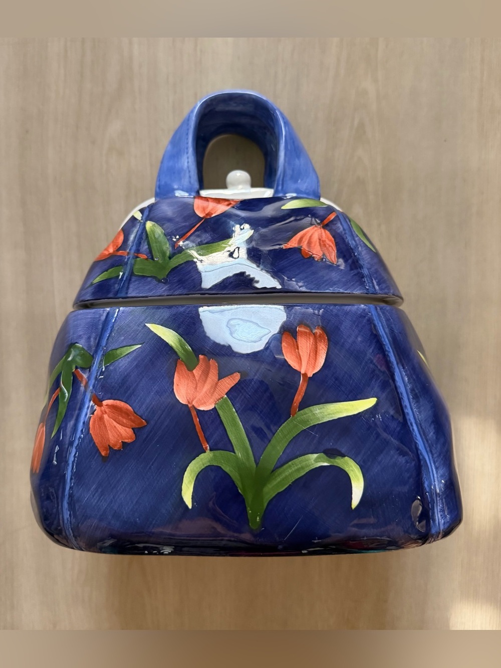 Vintage WCL Ceramic Pocketbook Cookie Jar - Hand Painted Floral